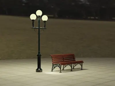 Bench and Lamp 3D model
