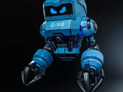 Cute Space Robot Rigged G-58 Blue 3D model