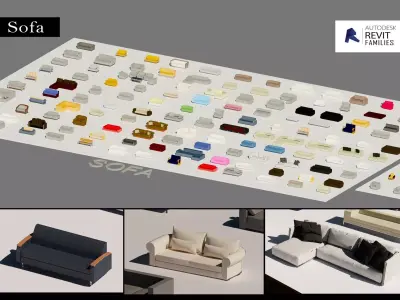 Parametric Revit Families Collection Chair Sofa Office Chair  Low-poly 3D model