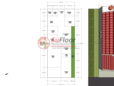 House 8x20m code 598 - Sketchup 3D model 3D model 3D model