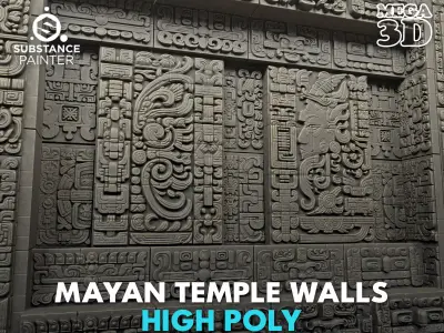 High poly Black Mayan Temple Wall 230731 3D model