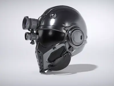 Cyberpunk Riot Helmet with Glossy Black Visor Low-poly 3D model