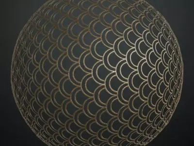 Elegant Fan-Pattern Gold Metal Grill PBR Seamless Texture