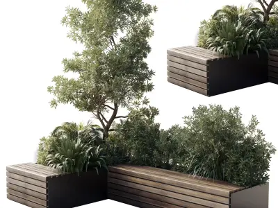 Urban Environment Urban Furniture Green Benches 24 3D model