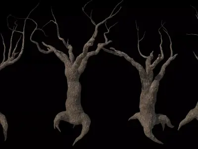 Scary  low poly trees kit with PBR workflow for V-Ray render Low-poly 3D model