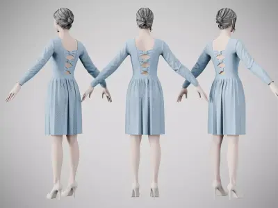 Dress 05 Light Blue Low-poly 3D model