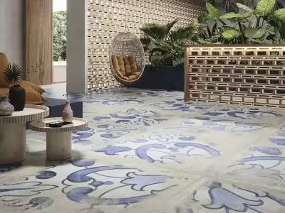 Vintage Blue   White Patterned Tile Floor 3D Model  Texture