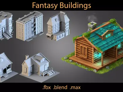Stylized Fantasy Buildings Pack 3D model