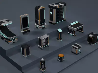 Low Poly Sci-Fi MedLab Pack E-001 Low-poly 3D model