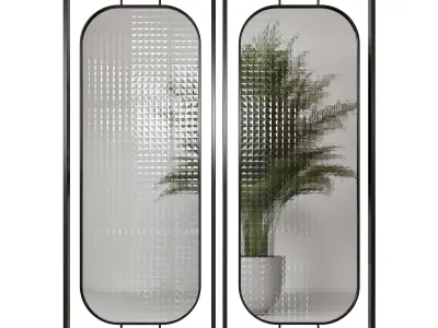 Partition 6 two mirrors with plant in middle 3D model