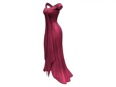 Burgundy Off Shoulder Willow Skirt Long Gown Dress Low-poly 3D model