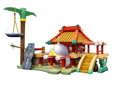 Stylized Asian Shop Workshop - Game-Ready Modular Building 3D model