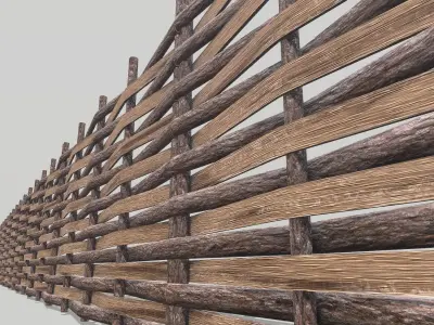 Modular Wooden Fence 6 Low-poly 3D model