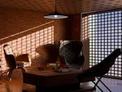 Modern Sunlit Lounge with Artistic Interiors 3D model