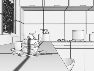 Minimalist Kitchen Scene 3D model