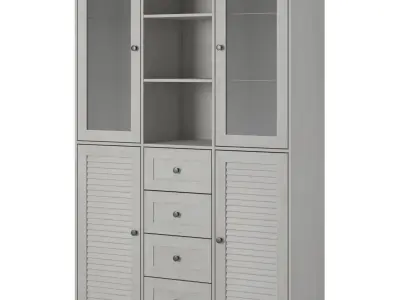 Shelf 3D model in colonial style with glass doors Low-poly 3D model