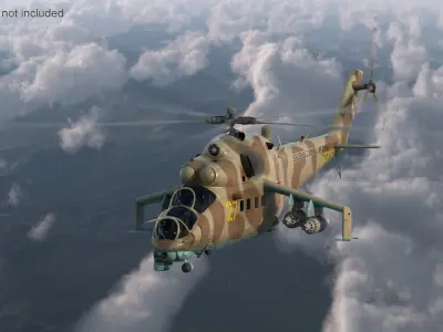  Russian Mil Mi-24B Hind Attack Helicopter Rigged for Maya 