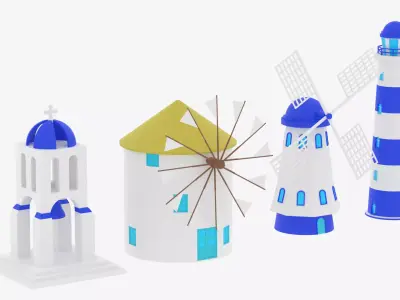 Greek Buildings Collection Low-poly 3D model