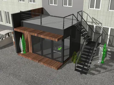 mini office with coffee shop Low-poly 3D model