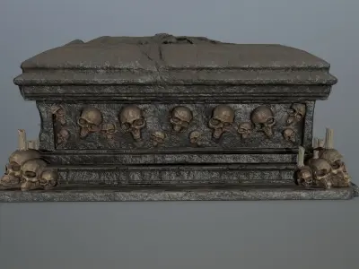 tomb 1 coffin with skulls on top Low-poly 3D model