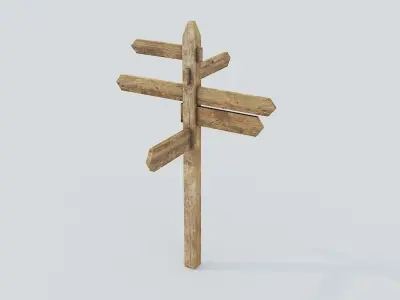 Signpost wooden directional sign Low-poly 3D model