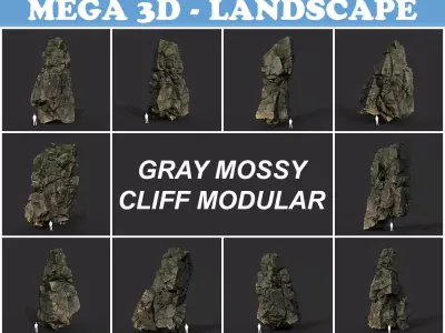 Low poly Gray Mossy Cliff Modular 211126 Low-poly 3D model