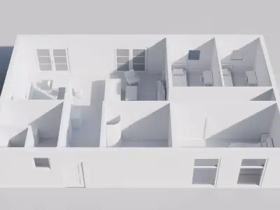 Low-Poly Interior Blockout Layout-Space Planning Model Low-poly 3D model