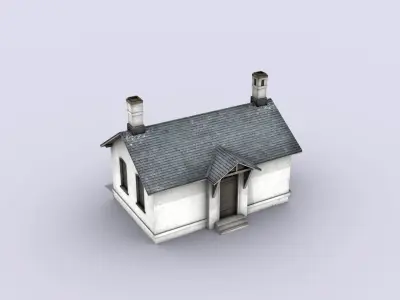 White Brick Building Low-poly 3D model