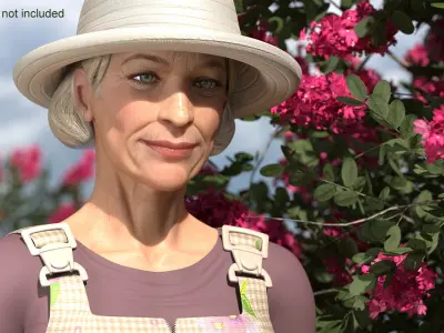  Elderly Woman Gardener with Watering Can Rigged 