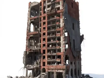 Ruined Multi Story Brick Building 3D Model Low-poly 3D model