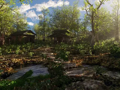 Abandoned Cabins Scene 3D model