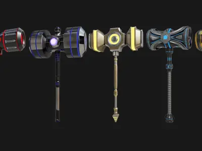 9 Sci-Fi Battle Hammers Collection All PBR Unity UE Textures 3D Model Pack