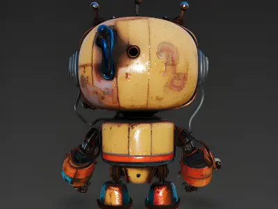 Cartoon-Style Cute robot Retro Robot with Big Eyes 3D model