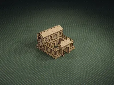 Lasercut - Medieval Barracks 3D Wood Puzzle 3D model