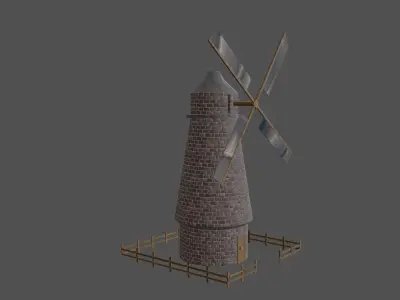 stylized flour mill Low-poly 3D model