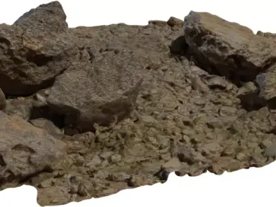 Rocky Riverbed Ground Patch Low-poly 3D model