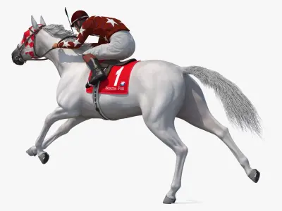  Running White Racing Horse with Jokey 