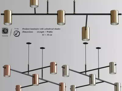 Pendant Luminaire With Cylindrical Shades 3D model