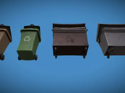 Stylized London UK Trash Bin and Recycle Bin Low-poly 3D model