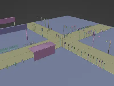 Road Assets Pack Urban Modular Set Low-poly 3D model