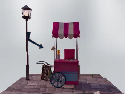 ice cream cart 3D Low-poly 3D model