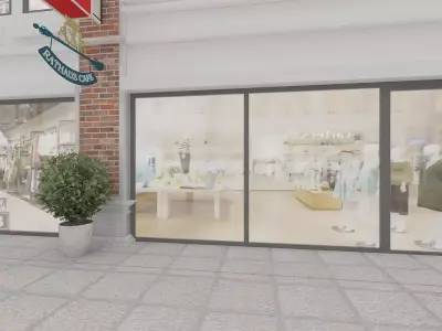 Commercial Shopping Street with Patio Set 3D model