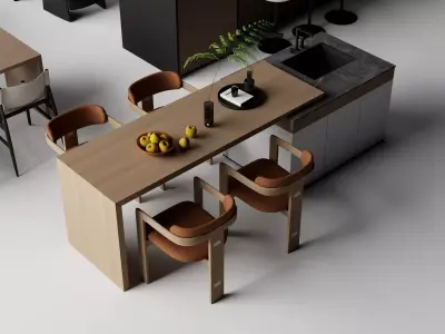 Modern Kitchen Island Dining Sets Pack Low-poly 3D model