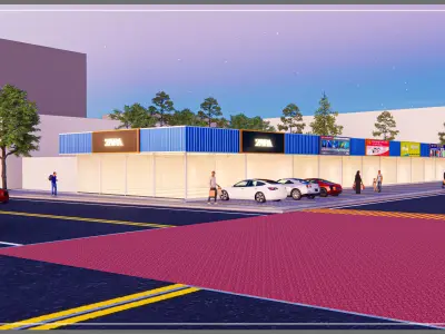 Shophouse building with cars parked 3D model