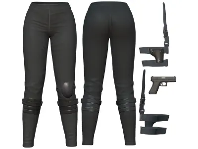 Concept Sci-fi Combat Pants With Gun And Leg Holster Low-poly 3D model