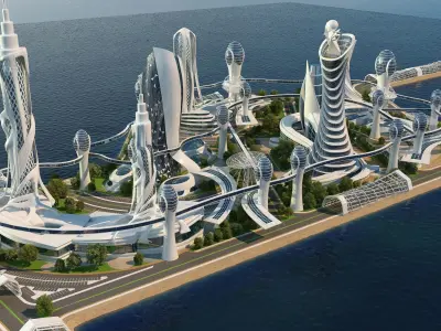 0080 - Future City Island 03 - 2D Drawing - 3ds Files 3D model