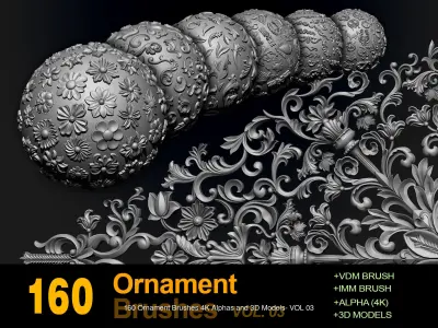 ORNAMENT BRUSHES ALPHA and 3D MODEL- VOL 01 - 02 - 03 - 04 - 05 3D Model Pack