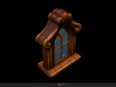 Stylized Wooden Window Game Ready - AI Low-poly 3D model