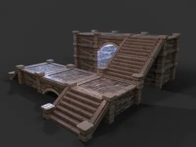 Modular medieval stone platforms for dungeon pack Low-poly 3D model