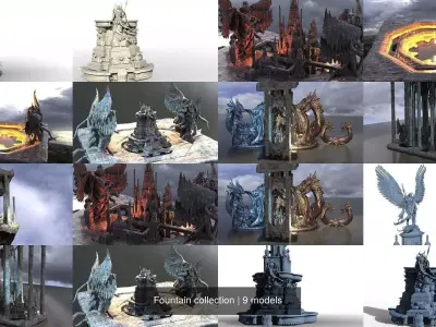 Fountain collection three dragons 3D Model Pack